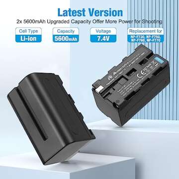 Powerextra 2 Pack Replace for Sony NP-F750 Battery for Sony NP-F730, NP-F750, NP-F760, NP-F770 Battery and Sony CCD-TRV215 CCD-TR917 CCD-TR315 HDR-FX1000 HDR-FX7 HVR-V1U HVR-Z7U HVR-Z5U Camcorder
