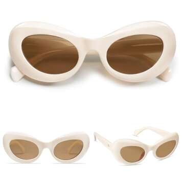 VANLINKER White Beige Retro Vintage 70s Cat Eye Sunglasses for Women Trendy Polarized Shades VL9754