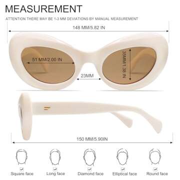VANLINKER White Beige Retro Vintage 70s Cat Eye Sunglasses for Women Trendy Polarized Shades VL9754