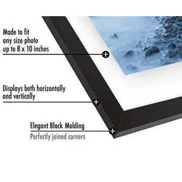 Americanflat 8x10 Floating Picture Frame with Polished Crystal-Clear Glass - Use as 5x7 Frame or 4x6 Frame - Signature Float Collection - Photo Frame for Tabletop and Wall Display - Black