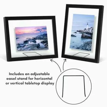 Americanflat 8x10 Floating Picture Frame with Polished Crystal-Clear Glass - Use as 5x7 Frame or 4x6 Frame - Signature Float Collection - Photo Frame for Tabletop and Wall Display - Black