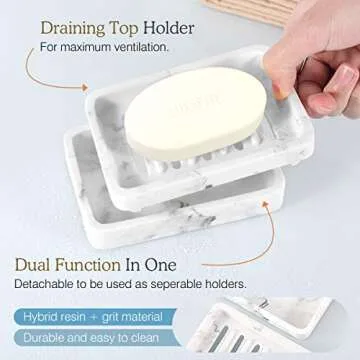 Luxspire Soap Dish Tray, Double Layer Draining Soap Holder, Detachable Soap Container Box for Bathroom Shower, Kitchen Sink Dish Sponge Holder, Drainer Soap Case - White Marble