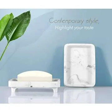 Luxspire Soap Dish Tray, Double Layer Draining Soap Holder, Detachable Soap Container Box for Bathroom Shower, Kitchen Sink Dish Sponge Holder, Drainer Soap Case - White Marble