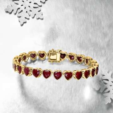Ross-Simons 18.00 ct. t.w. Ruby Heart Tennis Bracelet in 18kt Gold Over Sterling. 7 inches