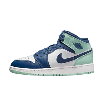 Nike Boys Air Jordan 1 Mid GS Shoes - Mystic Navy/Mint Foam-white, 7 Big Kid