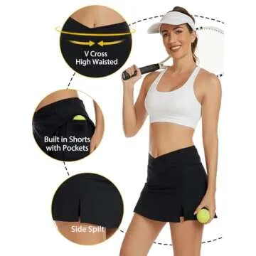 Aderea Women's Plus Athletic Skorts with Shorts Tummy Control Golf Skirts Black Tennis Skirt with Pockets Workout Pickleball Casual Skort