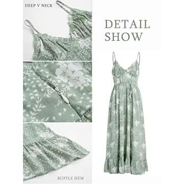 GRACEVINES Women¡¯s Summer Spaghetti Strap V Neck Floral Smocked a Line Swing Midi Dress Sundress