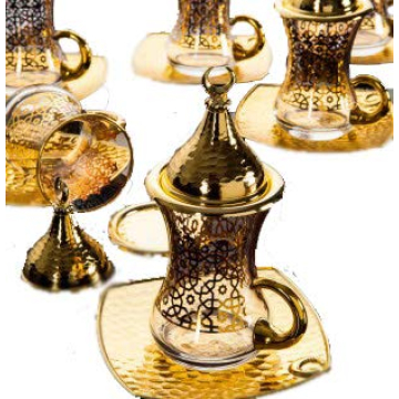 Gold Plated Turkish Tea Glasses Set for 6 Elegant Gift