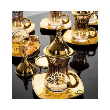 Gold Plated Turkish Tea Glasses Set for 6 Elegant Gift