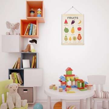 Ecezatik Fruits Poster Hanger Frame, Fruit Wall Art, Fruit Food Learning Posters Wall Decor for Todd...