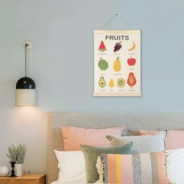 Ecezatik Fruits Poster Hanger Frame, Fruit Wall Art, Fruit Food Learning Posters Wall Decor for Toddler Kids Room Nursery Playroom Classroom Preschool, Kitchen Wall Decor, 12x16 Inches