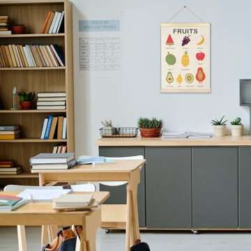 Ecezatik Fruits Poster Hanger Frame, Fruit Wall Art, Fruit Food Learning Posters Wall Decor for Toddler Kids Room Nursery Playroom Classroom Preschool, Kitchen Wall Decor, 12x16 Inches