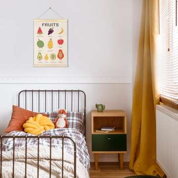 Ecezatik Fruits Poster Hanger Frame, Fruit Wall Art, Fruit Food Learning Posters Wall Decor for Toddler Kids Room Nursery Playroom Classroom Preschool, Kitchen Wall Decor, 12x16 Inches