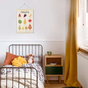 Ecezatik Fruits Poster Hanger Frame, Fruit Wall Art, Fruit Food Learning Posters Wall Decor for Toddler Kids Room Nursery Playroom Classroom Preschool, Kitchen Wall Decor, 12x16 Inches