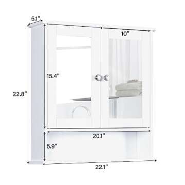 MAISON ARTS Bathroom Medicine Cabinet with Mirror and Adjustable Shelf, Medicine Cabinets Bathroom Cabinet Wall Mounted for Kitchen, Living Room and Laundry Room