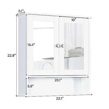 MAISON ARTS Bathroom Medicine Cabinet with Mirror and Adjustable Shelf, Medicine Cabinets Bathroom Cabinet Wall Mounted for Kitchen, Living Room and Laundry Room