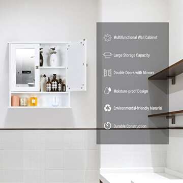 MAISON ARTS Bathroom Medicine Cabinet with Mirror and Adjustable Shelf, Medicine Cabinets Bathroom Cabinet Wall Mounted for Kitchen, Living Room and Laundry Room