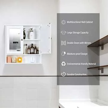 MAISON ARTS Bathroom Medicine Cabinet with Mirror and Adjustable Shelf, Medicine Cabinets Bathroom Cabinet Wall Mounted for Kitchen, Living Room and Laundry Room