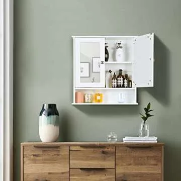 MAISON ARTS Bathroom Medicine Cabinet with Mirror and Adjustable Shelf, Medicine Cabinets Bathroom Cabinet Wall Mounted for Kitchen, Living Room and Laundry Room