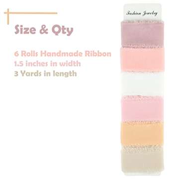 6 Rolls Handmade Chiffon Ribbons 1.5”x3 Yd Silk-Like Fringe Ribbon Frayed Edge Riband Decorations ...
