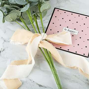 6 Rolls Handmade Chiffon Ribbons 1.5”x3 Yd Silk-Like Fringe Ribbon Frayed Edge Riband Decorations for Wedding Invitations Gift Wrapping DIY Craft Bouquets (Nude Pink Series)