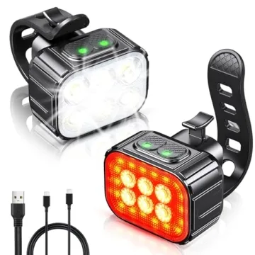 Bike Lights Set Ultra Bright, Cuvccn Bicycle Light Rechargeable with 6 Spot & Flood Beams, IP65 Wate...
