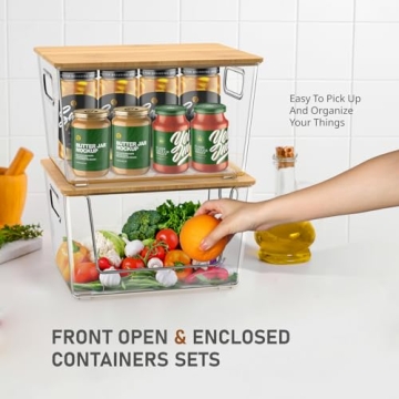 Stackable IDEATECH Pantry Organizers with Bamboo Lids