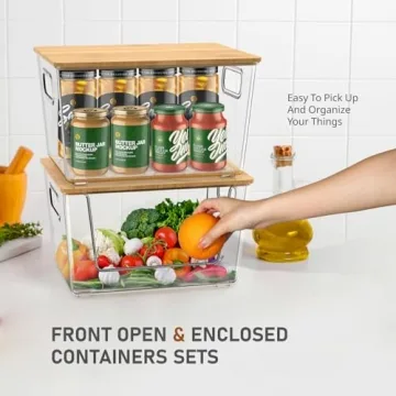 Stackable IDEATECH Pantry Organizers with Bamboo Lids