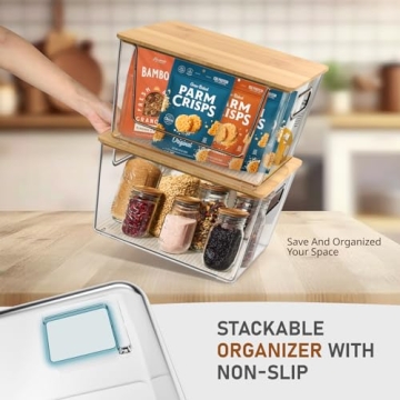 Stackable IDEATECH Pantry Organizers with Bamboo Lids