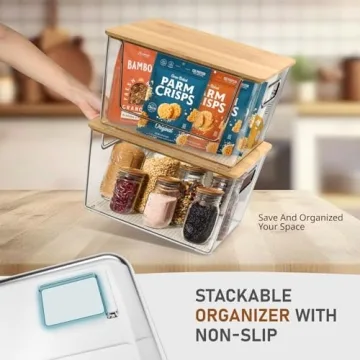 Stackable IDEATECH Pantry Organizers with Bamboo Lids