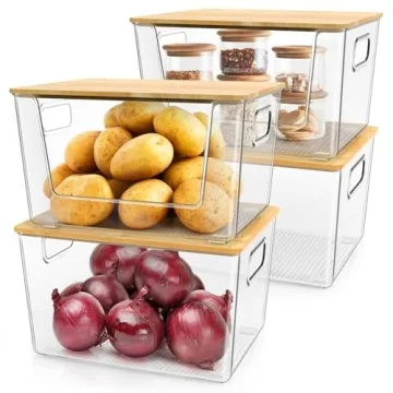 Stackable IDEATECH Pantry Organizers with Bamboo Lids