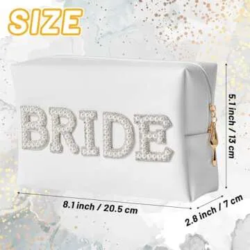 Belanttega Bride Patch Letter Pearl Makeup Bag for Bride Bridesmaid Women Engagement Wedding Gifts B...