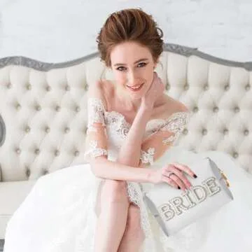 Belanttega Bride Patch Letter Pearl Makeup Bag for Bride Bridesmaid Women Engagement Wedding Gifts Bride White Pearl Rhinestone Bag Cosmetic Bag Large Travel Toiletry Bag for Women Bridal Shower Gifts