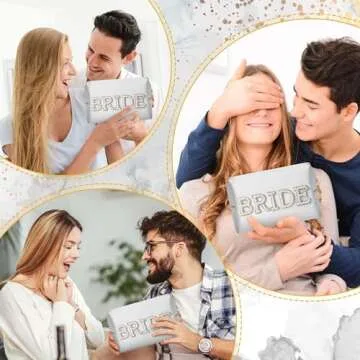 Belanttega Bride Patch Letter Pearl Makeup Bag for Bride Bridesmaid Women Engagement Wedding Gifts Bride White Pearl Rhinestone Bag Cosmetic Bag Large Travel Toiletry Bag for Women Bridal Shower Gifts