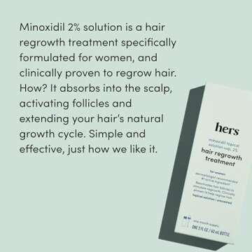 hers Topical Minoxidil Solution, 2% - Hair Growth Treatment for Women - Clinically Proven to Reduce Hair Loss in 3-6 Months - Unscented, 2 Pack