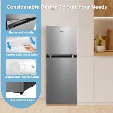 Midea 4.5 Cu Ft Stainless Steel Double Door Fridge