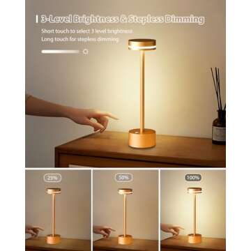 FUNTAPHANTA Modern Rechargeable Cordless Table Lamp - Elegant Gold Design with Eye Protection for Yo...