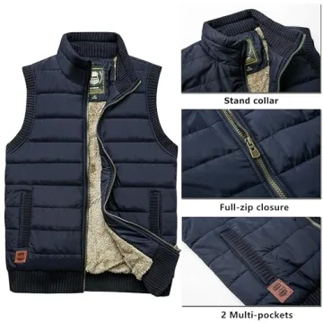 Vcansion Men's Outdoor Stand Collar Fleece Jacket Vest Casual Padded Vest Coats Light Blue US L