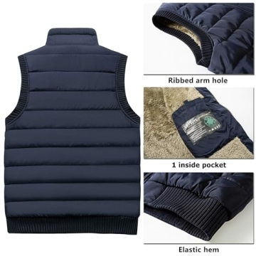 Vcansion Men's Outdoor Stand Collar Fleece Jacket Vest Casual Padded Vest Coats Light Blue US L
