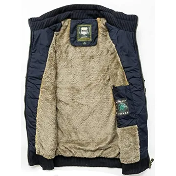 Vcansion Men's Outdoor Stand Collar Fleece Jacket Vest Casual Padded Vest Coats Light Blue US L