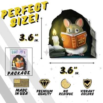 Mouse Reading Book, Wall Decor Sticker Decal, Kids Room, Classroom, Home, Bedroom, Bookcase, Book Lover, of Mice and Men, Children, Adorable, (Mouse Reading Book)