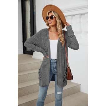 Cardigan for Women Fashion Lightweight Fall Long Sleeve Tops Vacation Outdoors Loose Casual Outerwear Darkgrey X-Large