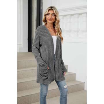 Cardigan for Women Fashion Lightweight Fall Long Sleeve Tops Vacation Outdoors Loose Casual Outerwear Darkgrey X-Large