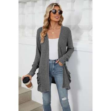 Cardigan for Women Fashion Lightweight Fall Long Sleeve Tops Vacation Outdoors Loose Casual Outerwear Darkgrey X-Large