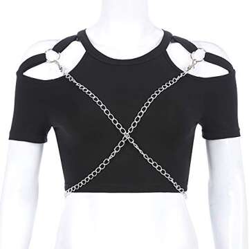 Stylish Women Punk Gothic T-Shirt with Chains for Casual Wear