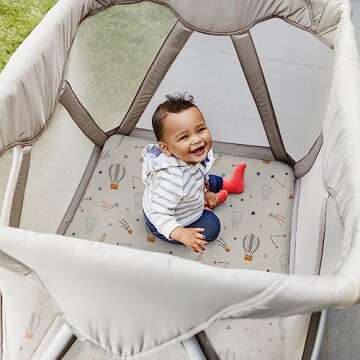 Pack n Play Sheets, BROLEX 2 Pack Mini Crib Sheets,Stretchy Portable Fitted Playard Sheet Set, Convertible Playard Mattress Cover,Ultra Soft Breathable Material,Starsmoon Balloon