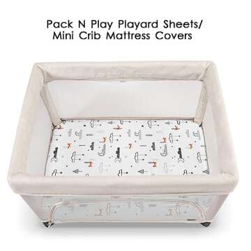 Pack n Play Sheets, BROLEX 2 Pack Mini Crib Sheets,Stretchy Portable Fitted Playard Sheet Set, Convertible Playard Mattress Cover,Ultra Soft Breathable Material,Starsmoon Balloon