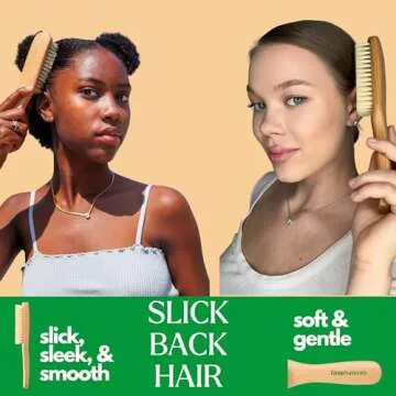 GranNaturals Boar Bristle Slick Back Hair Brush - Soft White Bristle Smoothing Hairbrush for Slickin...