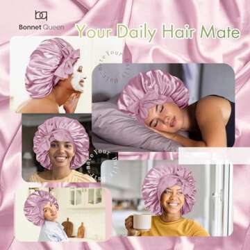 BONNET QUEEN Large Silk Sleeping Bonnet Satin Adjustable Big Bonnet for Curly Hair Braids Night Hat ...