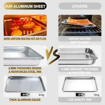 Commercial Quality Baking Sheet Pan Set, Natural Aluminum Cookie Sheet, Umite Chef Warp Resistant Nonstick Baker's Half Sheet Pan, Large Thick Cookie Tray Pans for Baking, Roasting(2 Pack, 18X13Inch)